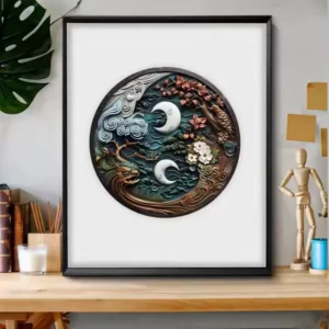 Puzzle en bois Lune Japonaise dragon et fleurs de cerisier BrushCrafts