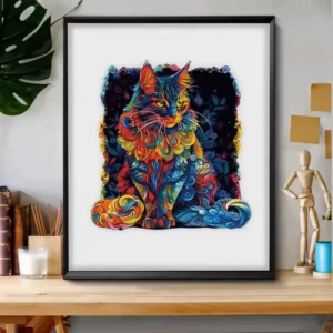 Puzzle en bois Maine Coon couleurs psychédéliques BrushCrafts