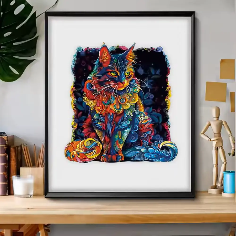 Puzzle en bois Maine Coon couleurs psychédéliques BrushCrafts