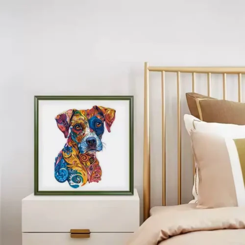 Puzzle en bois American Staffordshire design coloré et psychédélique BrushCrafts
