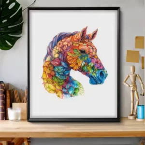 Puzzle en bois Tête de Cheval motifs colorés psychédéliques BrushCrafts