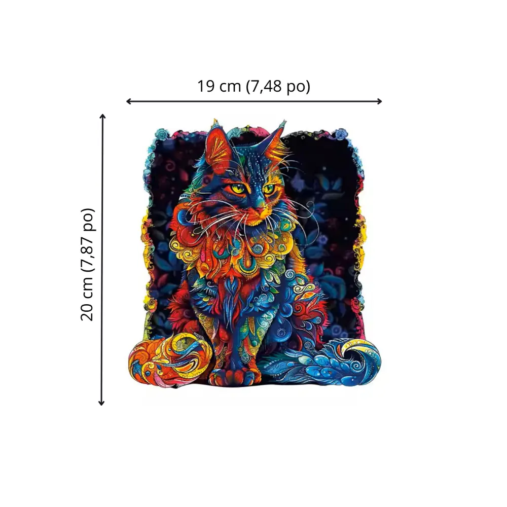 Dimensions du puzzle Maine Coon (20 cm) pour évaluer la taille avant achat.
