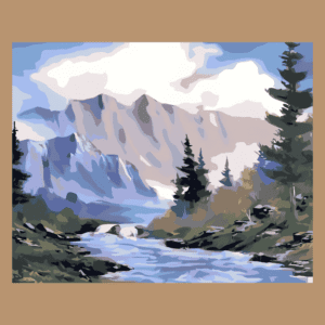 Peinture par numéros Montagnes et Rivière et forêt de sapins sur châssis bois