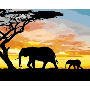 Peinture par numéros Éléphants au Couchant